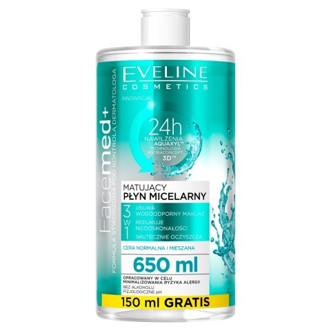 Eveline Cosmetics Facemed+ matujący płyn micelarny 3w1 650ml (P1)