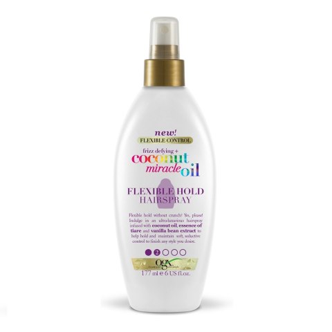 OGX Frizz-Defying + Coconut Miracle Oil Flexible Hold Hairspray lakier do włosów nadający połysk 177ml (P1)