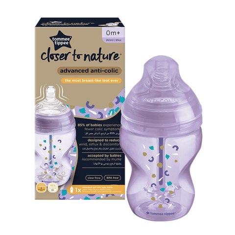 Tommee Tippee Closer To Nature Advanced Anti-Colic butelka antykolkowa 0m+ Girl 260ml (P1)