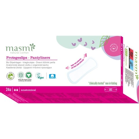 Masmi Pantyliners wkładki higieniczne o anatomicznym kształcie z bawełny organicznej 24szt (P1)