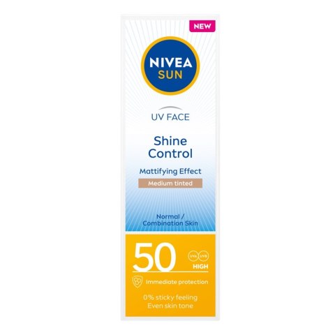 Nivea Sun UV Face Shine Control matujący krem do twarzy z wysoką ochroną SPF50 Medium Tinted 50ml (P1)