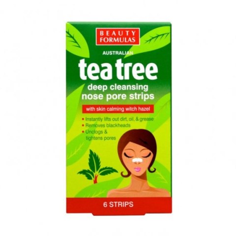 Beauty Formulas Tea Tree Deep Cleansing Nose Pore Strips głęboko oczyszczające paski na nos 6szt. (P1)