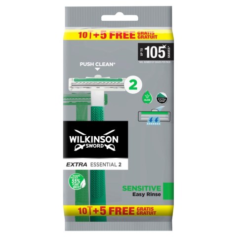 Wilkinson Extra Essential 2 Sensitive jednorazowe maszynki do golenia dla mężczyzn 15szt (P1)