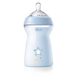 Chicco NaturalFeeling butelka plastikowa ze smoczkiem silikonowym przepływ szybki 6m+ Niebieska 330ml (P1)