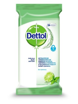 Dettol Dettol chusteczki do mycia i dezynfekcji powierzchni antybakteryjne Limonka i Mięta 36 szt (P1)