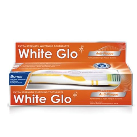 White Glo Anti-Plaque wybielająca pasta do usuwania i zapobiegania osadzaniu się kamienia nazębnego 100ml + szczoteczka (P1)