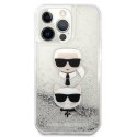 Karl Lagerfeld Liquid Glitter Karl & Choupette Head - Etui iPhone 13 Pro (srebrny)