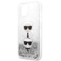 Karl Lagerfeld Liquid Glitter Karl & Choupette Head - Etui iPhone 13 mini (srebrny)