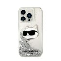 Karl Lagerfeld Liquid Glitter NFT Choupette Head - Etui iPhone 14 Pro (srebrny)