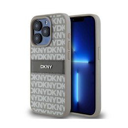 DKNY Leather Mono Stripe & Metal Logo - Etui iPhone 15 Pro (beżowy)