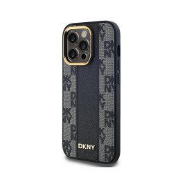 DKNY Leather Checkered Mono Pattern MagSafe - Etui iPhone 13 Pro Max (czarny)