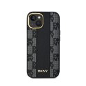 DKNY Leather Checkered Mono Pattern MagSafe - Etui iPhone 14 / 15 / 13 (czarny)