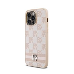 DKNY Leather Checkered Mono Pattern & Printed Stripes - Etui iPhone 14 Pro Max (różowy)