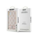 DKNY Leather Checkered Mono Pattern & Printed Stripes - Etui iPhone 15 Plus / 14 Plus (różowy)