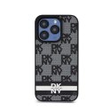 DKNY Leather Checkered Mono Pattern & Printed Stripes - Etui iPhone 15 Pro Max (czarny)