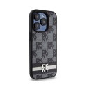 DKNY Leather Checkered Mono Pattern & Printed Stripes - Etui iPhone 15 Pro (czarny)