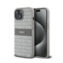 DKNY Leather Mono Stripe & Metal Logo - Etui iPhone 15 / 14 / 13 (beżowy)