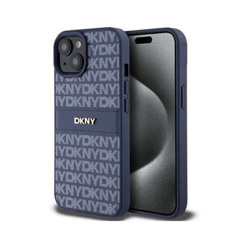 DKNY Leather Mono Stripe & Metal Logo - Etui iPhone 15 / 14 / 13 (niebieski)