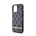 DKNY Leather Checkered Mono Pattern & Printed Stripes - Etui iPhone 14 Pro Max (czarny)