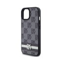 DKNY Leather Checkered Mono Pattern & Printed Stripes - Etui iPhone 15 / 14 / 13 (czarny)