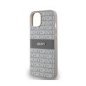 DKNY Leather Mono Stripe & Metal Logo - Etui iPhone 14 / 15 / 13 (beżowy)