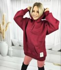 Ciepła gładka bluza oversize kaptur JANET (Bordowy)