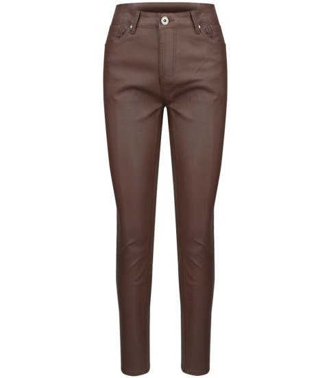 Damskie spodnie PUSH-UP woskowane skinny fit Eleganckie ADELA (Brązowy) 42