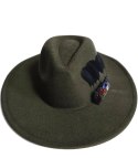 Elegancki damski kapelusz fedora z ozdobną broszką z kolorowymi cyrkoniami (Zielony)